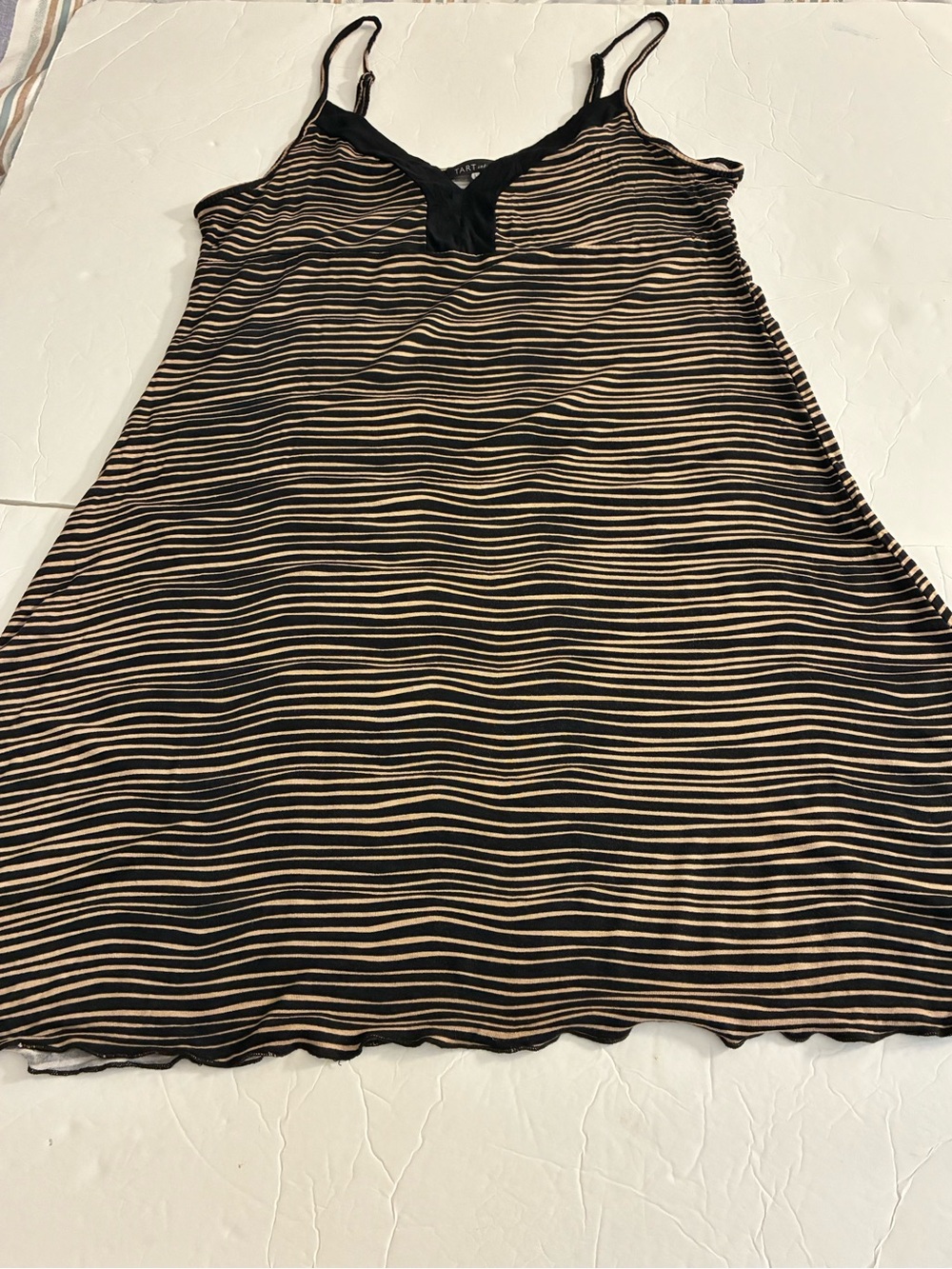 Tart Intimates Black Chemise/slip Dress Wavy Stripe L Y2K Coquette Clubbing Soft
